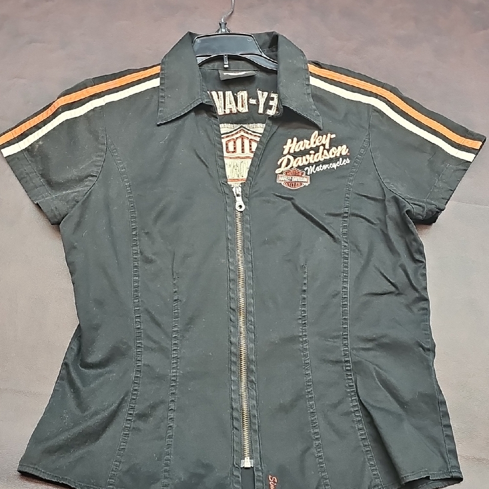 Harley-Davidson Black Zip-Up Top with Orange Stripes